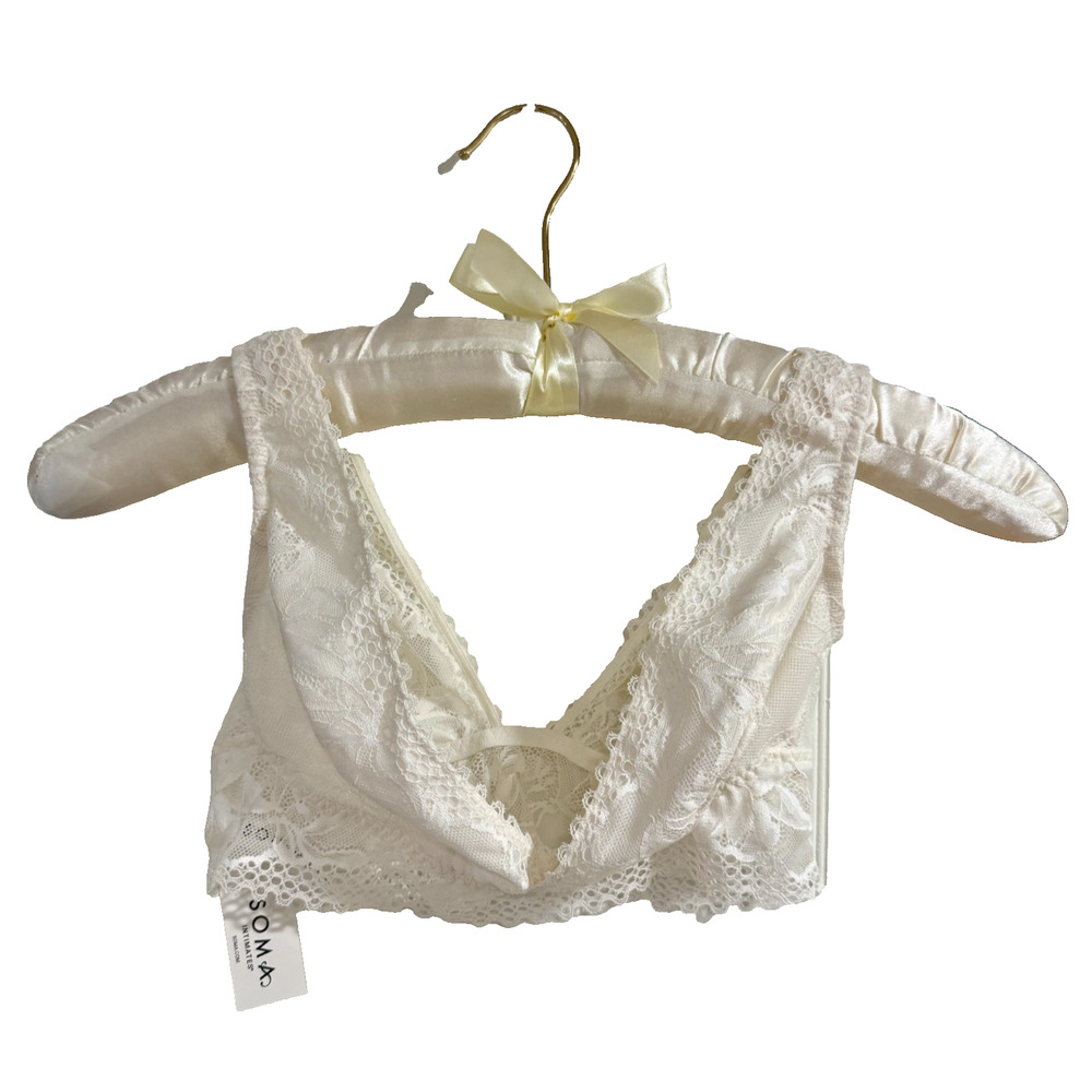 Soma Lace Plunge Bralette Ivory Floral Lace Size M Embraceable NWT Pull On